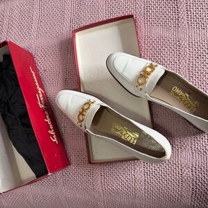 Salvatore Ferragamo White Leather Loafers